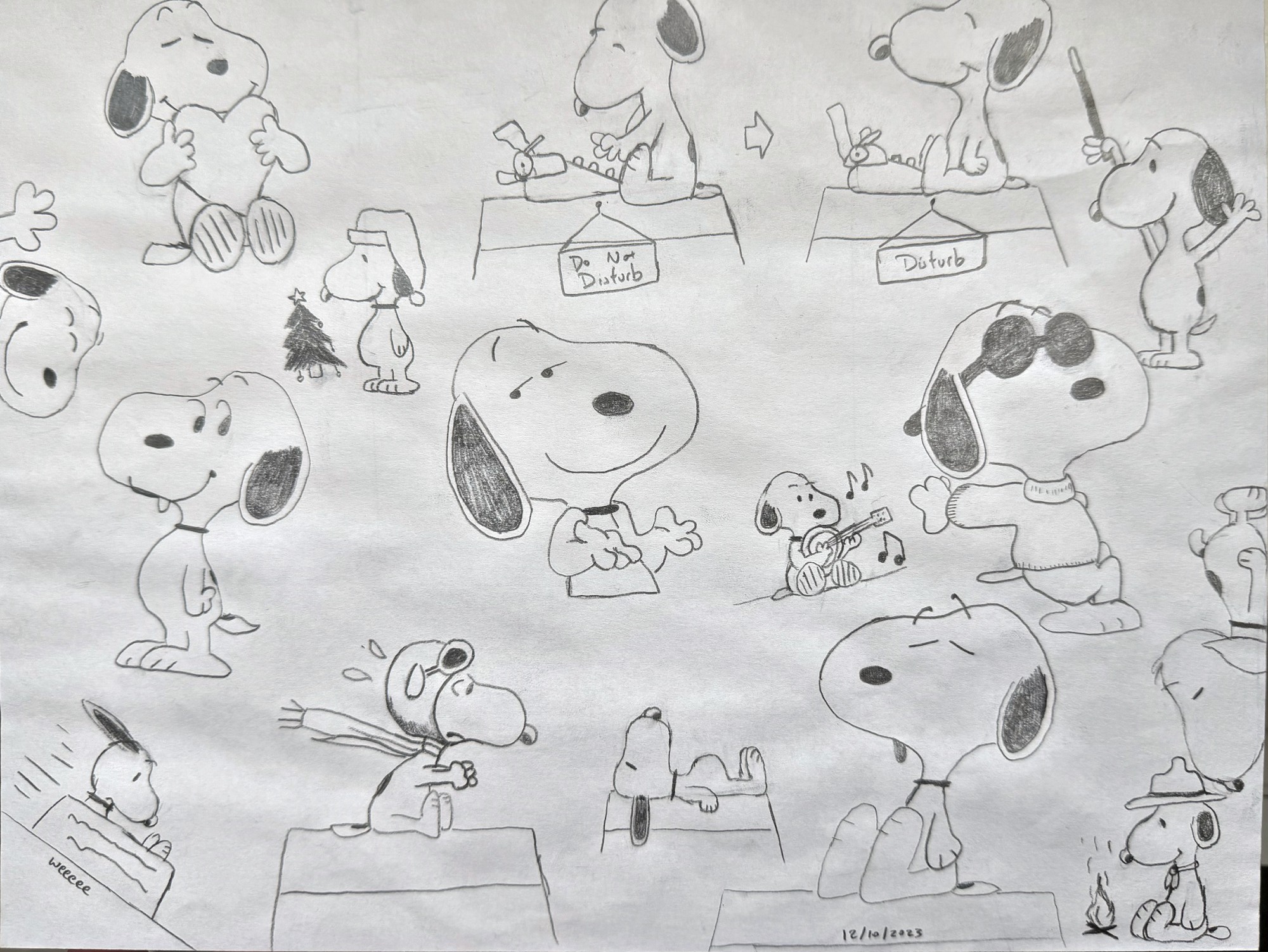 Sheet of Snoopy drawings